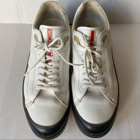 Prada White Black Leather Sneakers - Picture 3 of 13